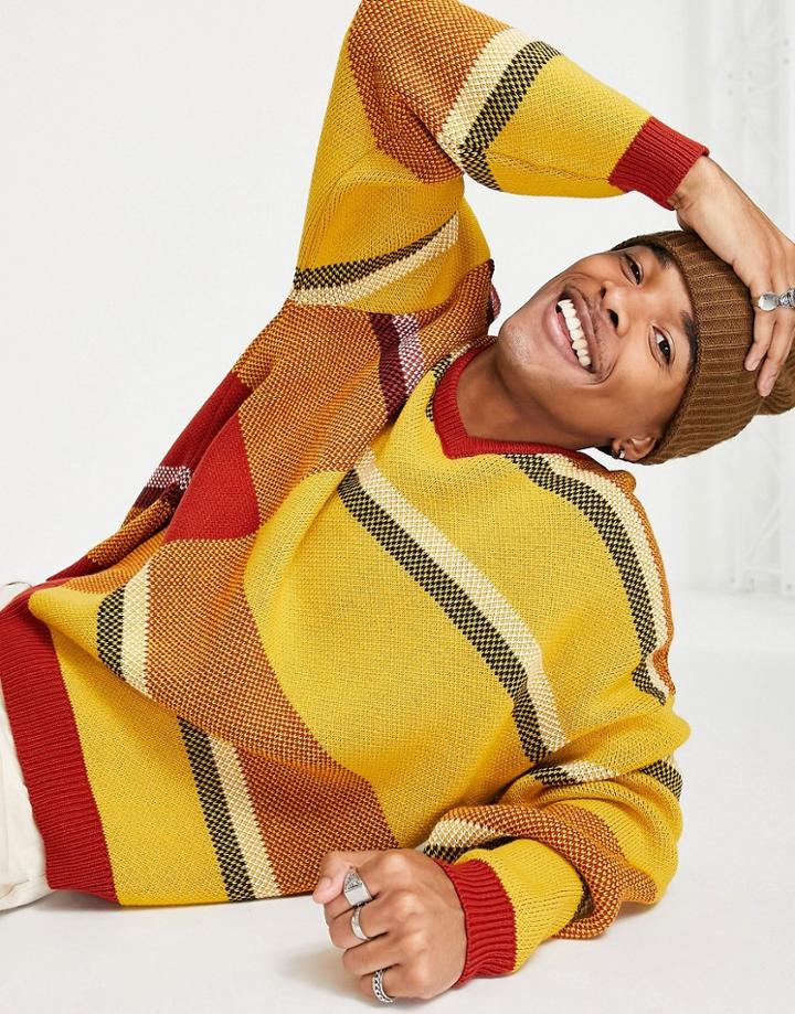 Asos Design Knitted Oversized Check Sweater In Mustard-yellow