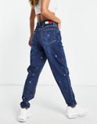 Tommy Jeans All Over Logo Mom Jeans In Indigo-navy