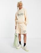 Asos Design Super Oversized Hoodie In Beige With Rhinestone Text Print - Part Of A Set-neutral