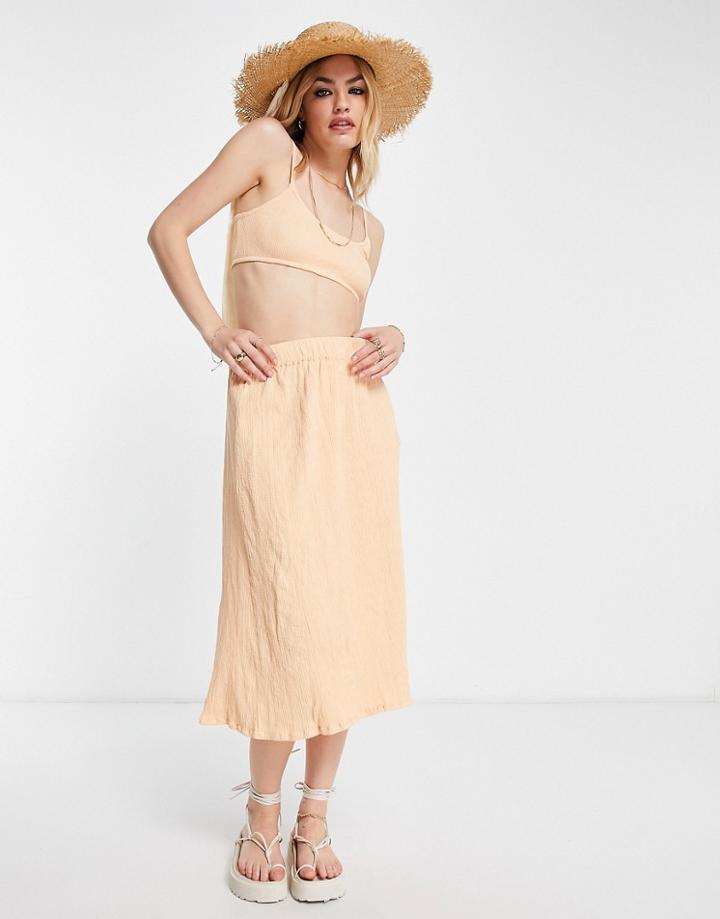 Asos Design Crinkle Split Midi Skirt - Part Of A Set-orange