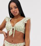 Peek & Beau Fuller Bust Exclusive Eco Underwired Ruffle Sleeve Bikini Top In Ditsy Floral