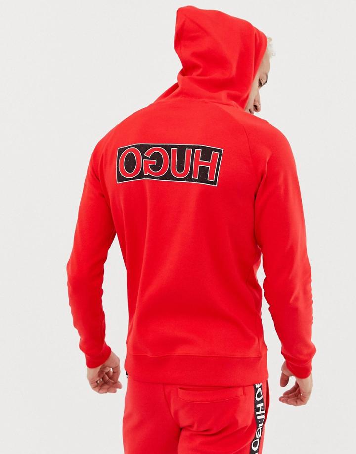 Hugo Darti Reverse Back Logo Hooded Sweat In Red - Red