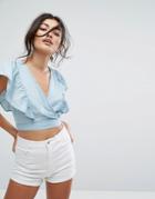 Berskha Denim Frill Crop Top - Blue