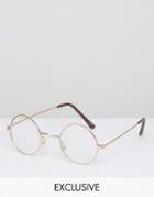 Reclaimed Vintage Round Glasses With Clear Lens - Silver