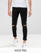 Asos Tall Super Skinny Jeans With Knee Rips - Black