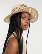 Asos Design Open Weave Natural Straw Fedora With Size Adjuster-brown