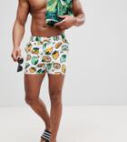 Asos Tall Swim Shorts With Citrus Print In Short Length - White
