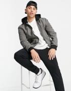 River Island Hooded Bomber Jacket In Gray-grey
