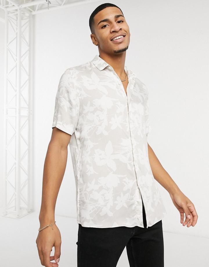 Topman Tonal Bird Print Shirt In Stone-neutral