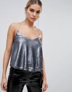 Outrageous Fortune Sequin Cami Top In Gunmetal Gray - Gray