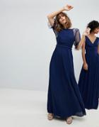 Tfnc Wedding Pleated Maxi Dress With Spot Mesh Frill Detail - Navy