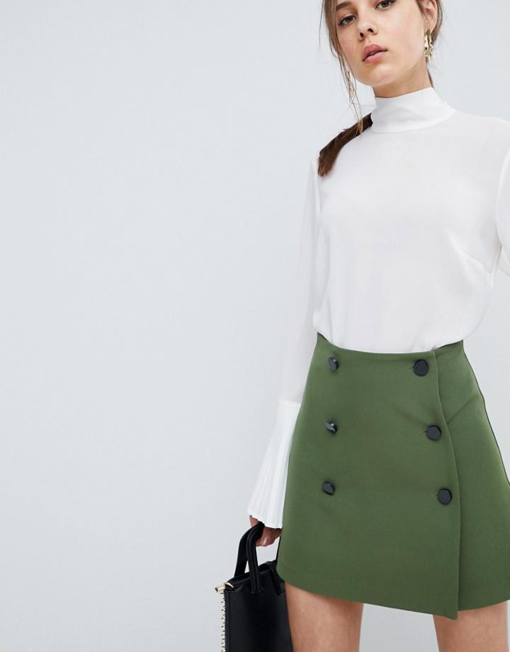 Asos Double Breasted Mini Skirt - Green