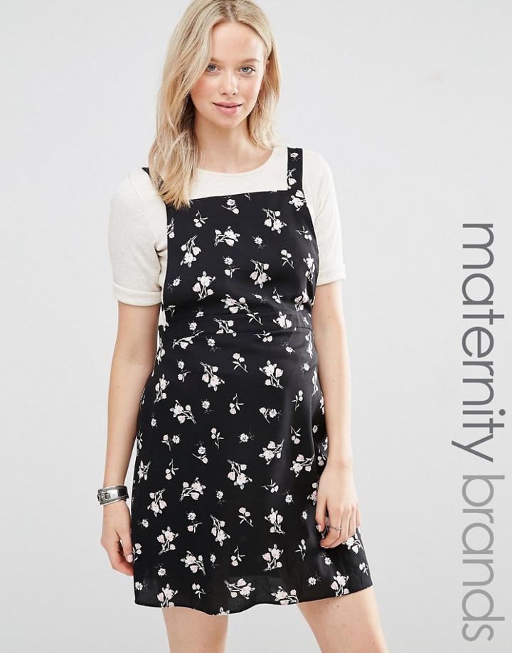 New Look Maternity Floral Ditsy Print Pinny Dress - Black