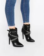 Public Desire Jennifer Black Chain Studded Ankle Boot - Black Pu