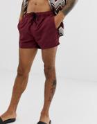 Asos Design Swim Shorts In Burgundy Short Length - Red