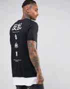 Asos Super Longline T-shirt With Symbols Chest And Spine Print And Hem