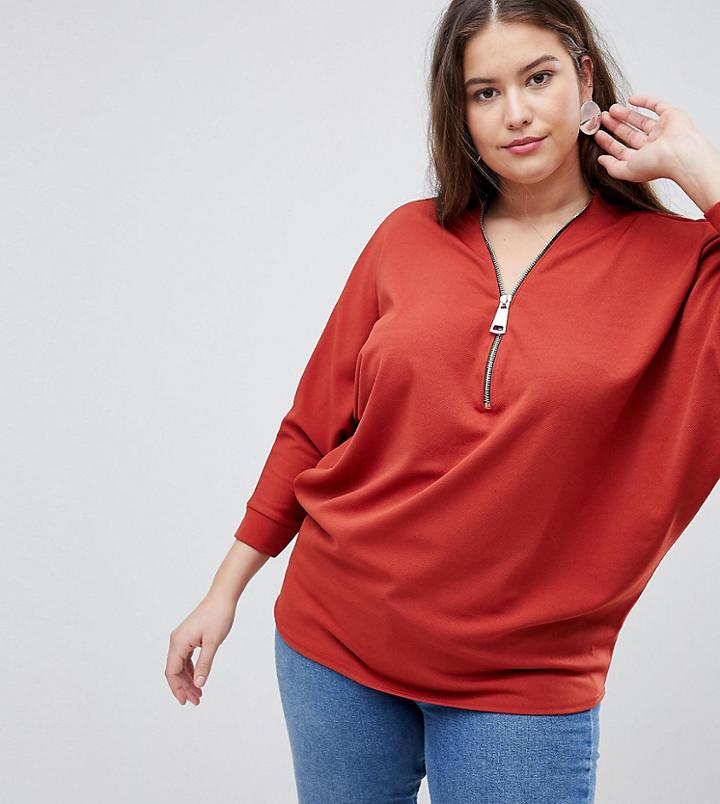 Ax Paris Plus Zip Front Tunic - Red