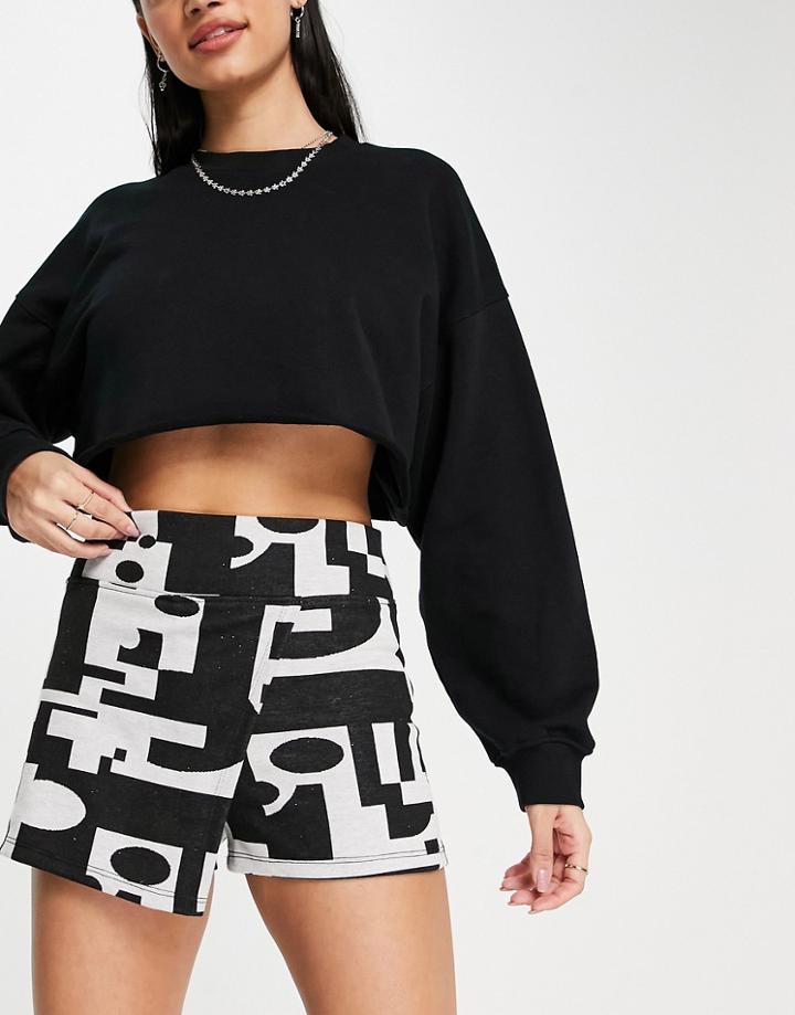 Bershka Mono Graphic Print Skort In Black And White-multi