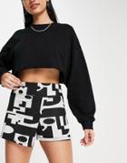 Bershka Mono Graphic Print Skort In Black And White-multi