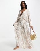 Asos Design Plunge Front Beach Maxi Dress In Tonal Animal Print-multi