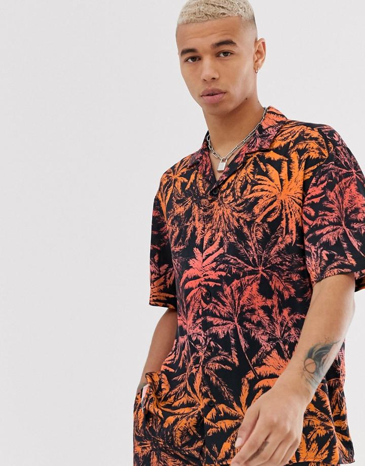 Due Diligence Two-piece Revere Collar Shirt In Palm Print-multi