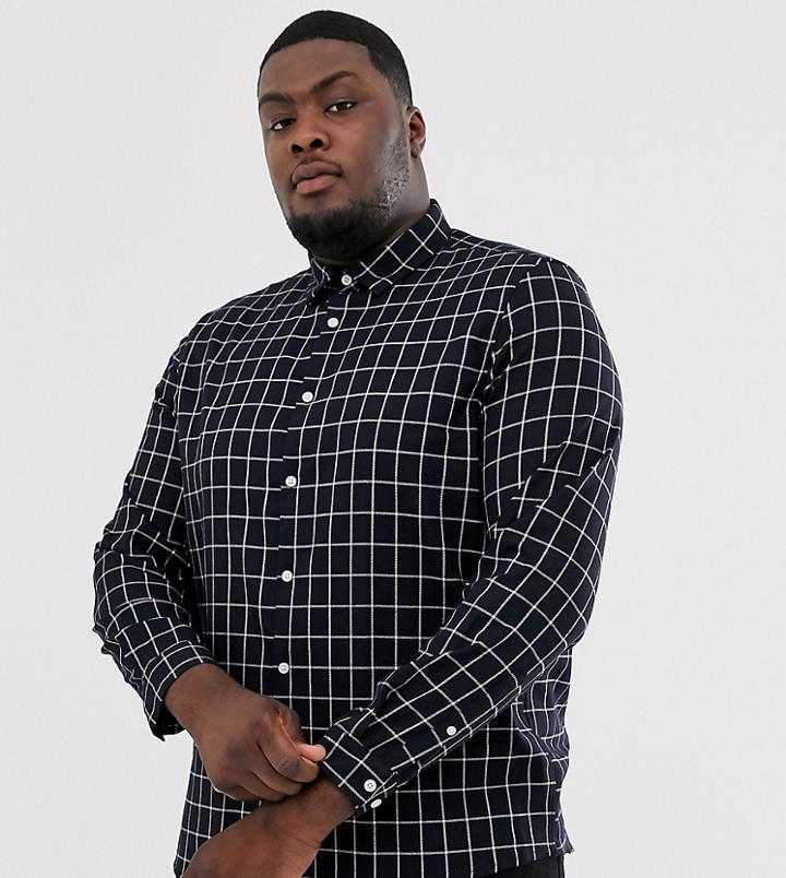 Asos Design Plus Slim Fit Grid Work Shirt In Navy