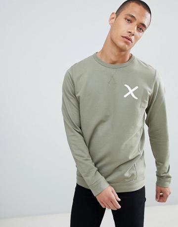 Clean Cut Copenhagen Crew Neck Cross Print Sweat - Green