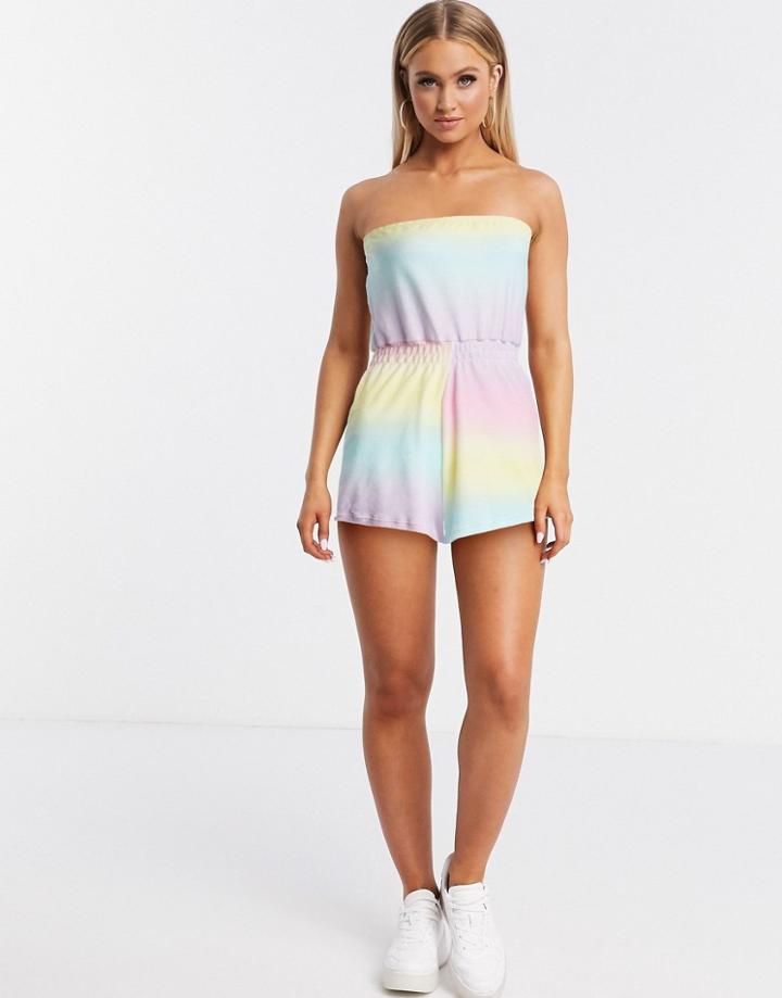 Asos Design Jersey Terry Beach Romper In Pastel Ombre-multi