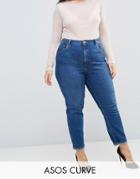 Asos Curve Farleigh High Waist Slim Mom Jeans In Blossom Darkwash - Blue