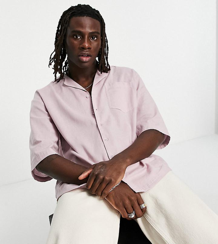 Collusion Revere Shirt In Lilac Linen-purple