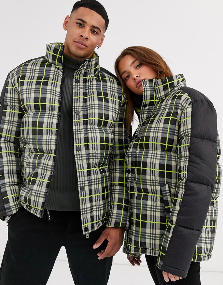 Another Influence Unisex Check Padded Jacket-black