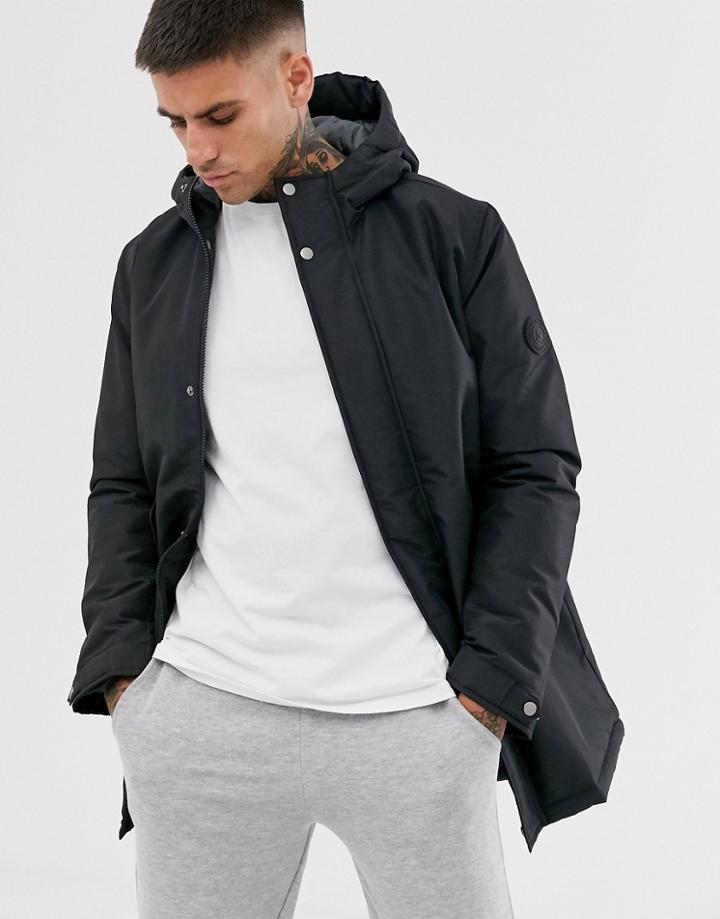 Jack & Jones Originals Hooded Padded Parka In Black