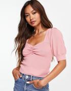& Other Stories Sweetheart Neckline Short Sleeve Knitted Top In Pink