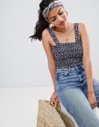 Nobody's Child Shirred Crop Top In Daisy Two-piece - Black
