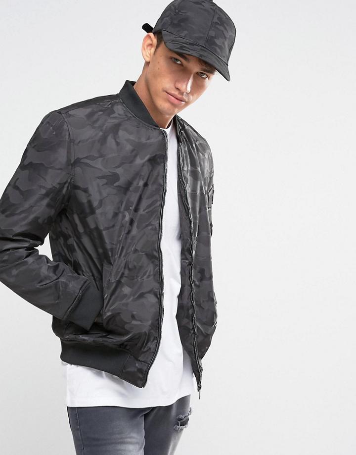 Brave Soul Black Tonal Bomber Jacket - Black