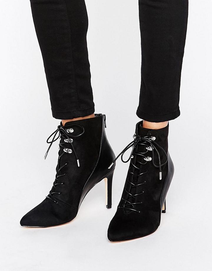 Call It Spring Annebella Lace Up Point Heeled Ankle Boots - Black