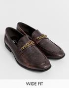 Asos Design Wide Fit Loafers In Faux Leather With Snake Effect - Brown