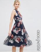 Asos Petite Floral Printed Mesh Skirt Midi Dress - Multi