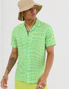 Asos Design Regular Fit Shirt In Never Text - Green