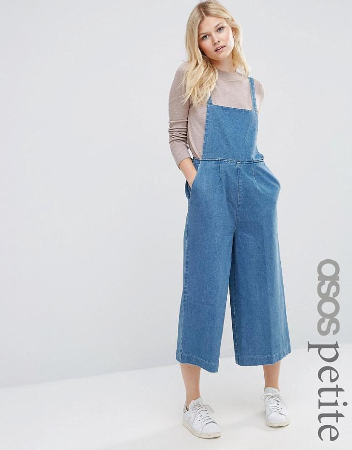 Asos Petite Denim Cropped Minimal Overall - Blue
