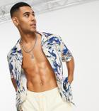 Selected Homme Oversized Shirt With Revere Collar In Marbled Print - Exclusive To Asos-multi