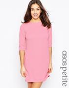 Asos Petite Shift Dress In Jumbo Rib With 3/4 Sleeves - Pink