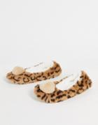 Totes Fur Pom Pom Ballet Slipper In Leopard-multi