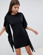 Asos Design Slinky Bodycon Dress With Extreme Frilled Sleeves-black