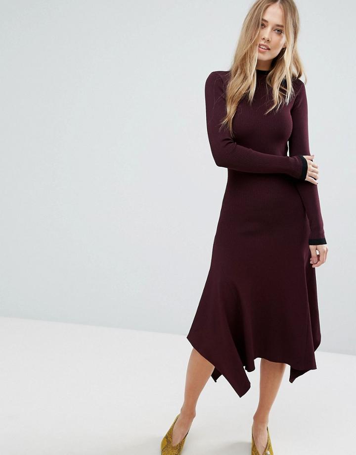 Warehouse Premium Double Collar Sweater Dress - Red