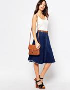 New Look Frayed Hem Midi Denim Skirt - Blue