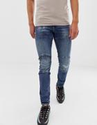 G-star Elwood Skinny Fit Super Stretch Denim Jean In Mid Wash With Knee Zip Detail - Blue