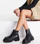 Asos Design Wide Fit Anaconda Chunky Loafer Boots In Black Snake