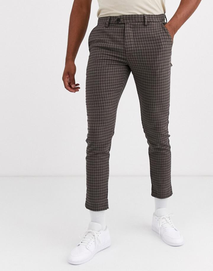 Jack & Jones Slim Fit Stretch Check Pants In Brown