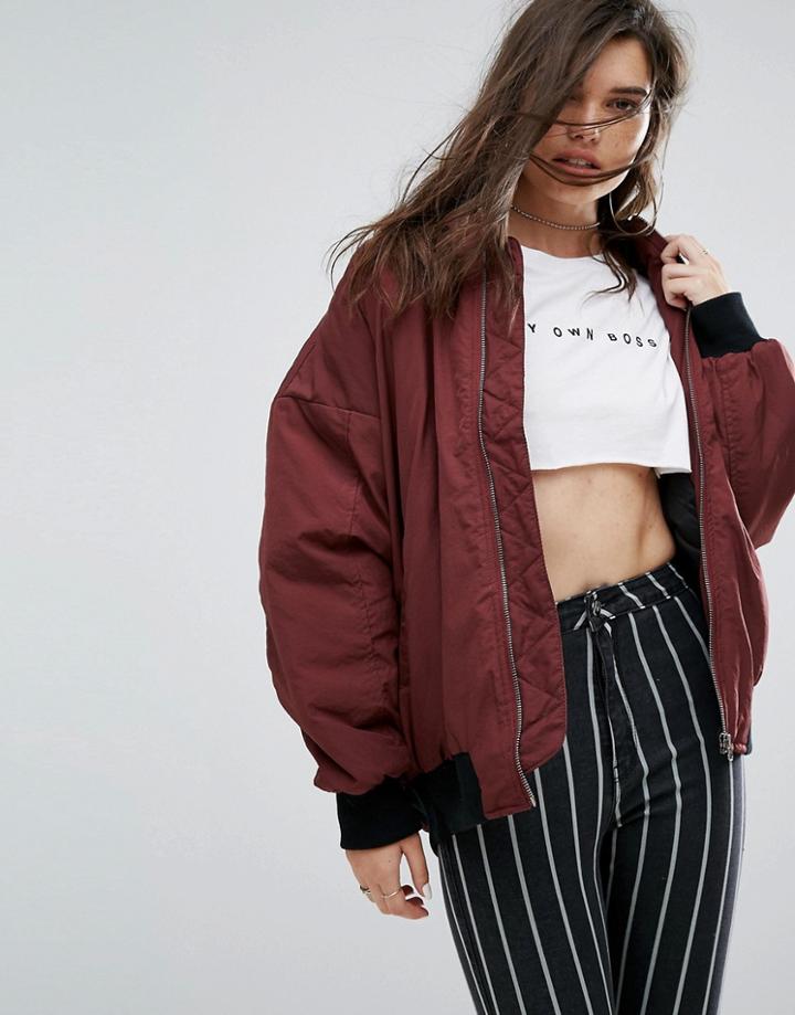 Missguided Oversized Longline Bomber Jacket - Red